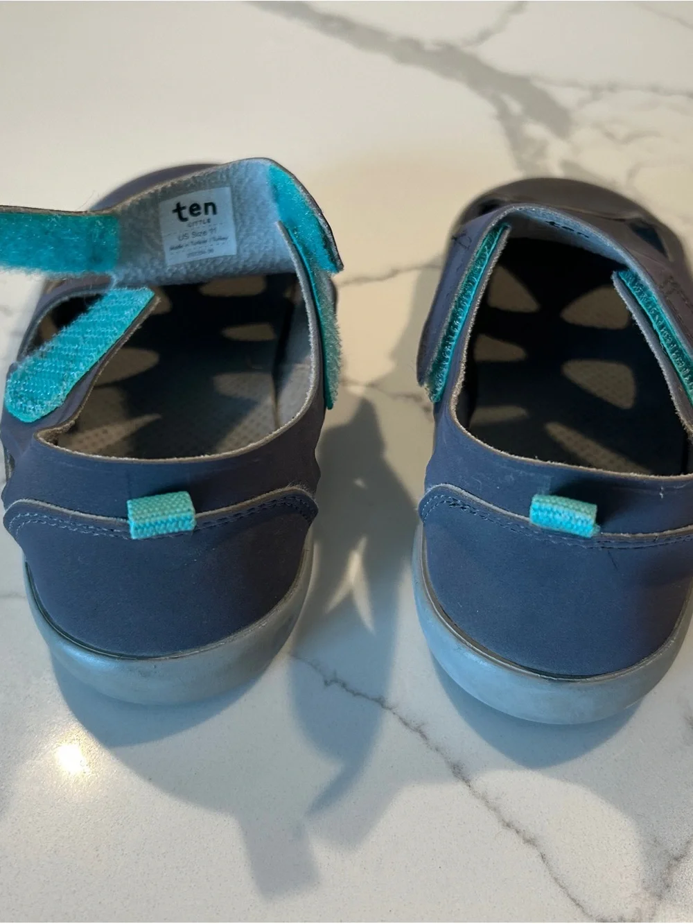 Kids Closed-Toe Navy Blue Sandals with Teal Accents